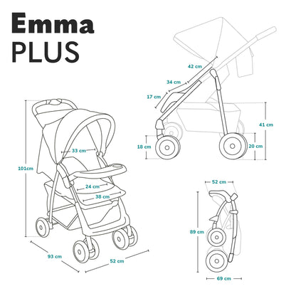 LIONELO Emma Plus Kinderwagen bis zu 15 kg, Kindersportwagen, leicht modern klein Buggy mit Liegeposition, zusammenklappbar, große Räder, großer Korb, Tasche Stone