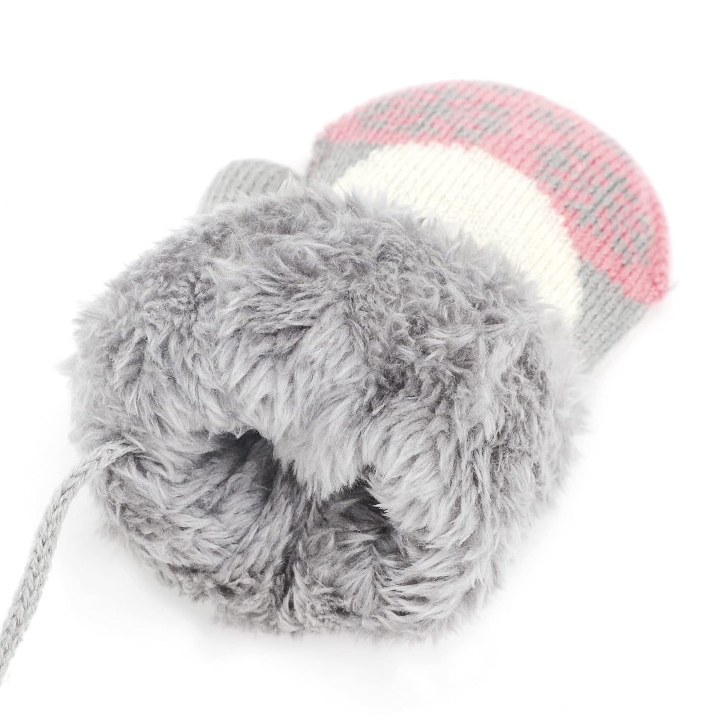 Kids Winter Gloves Mittens Baby Cartoon Mitten Neck Gloves Thick Double Knitted Glove with Plush,0 - 3 years old, Playing, Running, Skiing