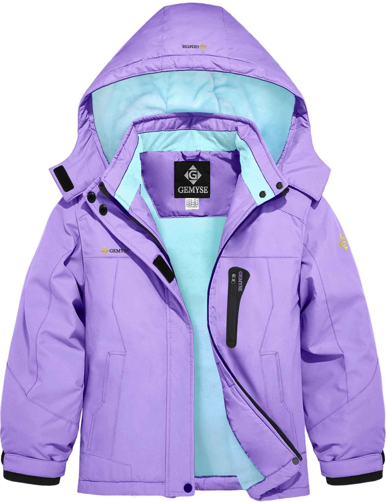 GEMYSE Girls' Waterproof Ski Jacket Windproof Fleece Outdoor Winter Jacket Rain Jacket with Hood