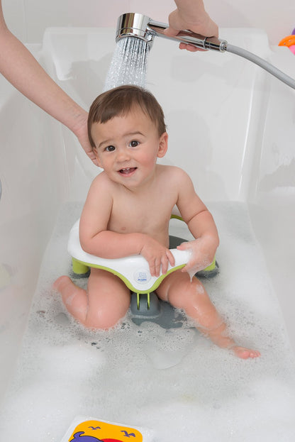 Rotho Babydesign Badewannensitz 3-farbig mit grauem Boden - Rutschfeste und hoher Sitzkomfort mit Kindersicherung - Sitzhilfe - Badesitz