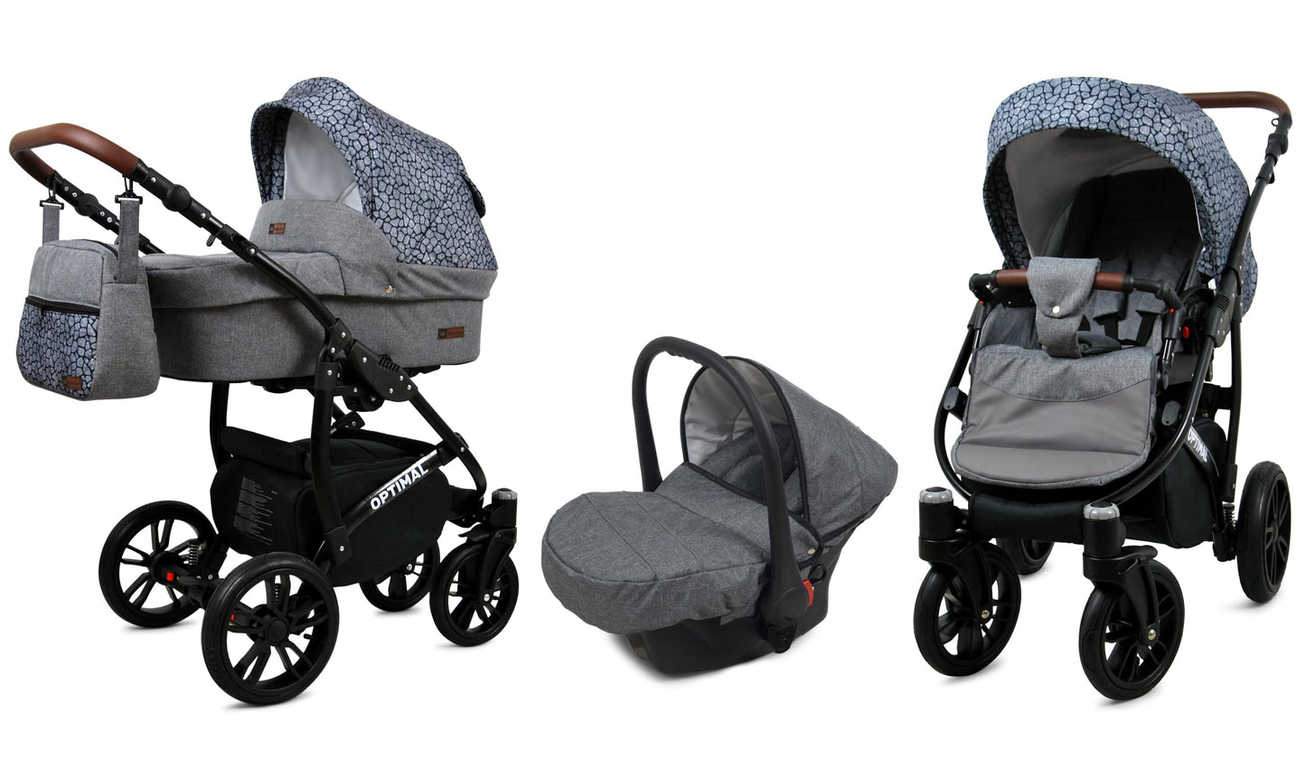 BabyLux® Kinderwagen Set 4 in 1 - Optimal - incl. Babywanne, Buggy Sportsitz, Auto-Babyschale, ISOFIX-Basisstation - Autositz - Kinderwagenset - Kombikinderwagen mit Wickeltasche usw.