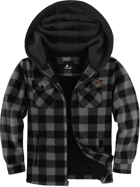 zitysport Shirt Jacket Boys Thick Hoodie Checked Jacket Children with Zip Warm Flannel Jacket Boys Sweat Jacket Outdoor Fleece Jacket Winter Jackets for Boys with Chest Pocket