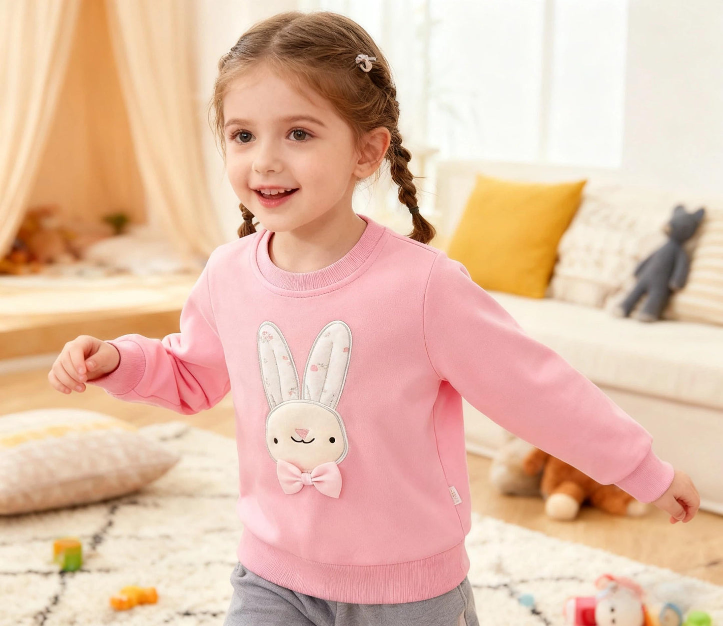 Sweatshirt Mädchen Pullover Kinder Mädchen Baumwolle Langarm Shirt Einhorn Bunny Warm Tops 2-8 Jahre Größe 92 98 104 110 116 122 128