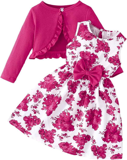 2026 Girls Outfits, 2 Piece Set, Toddler Dresses with Jacket, Casual Spring and Autumn Outfits for Babies Aged 2-8 Years, Fashionable Combination of Halloween Costume Toddler