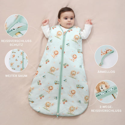 Yukkidds Baby Summer Sleeping Bag, 100% Cotton, 0.5 Tog, beige elephant, 0 - 6 months
