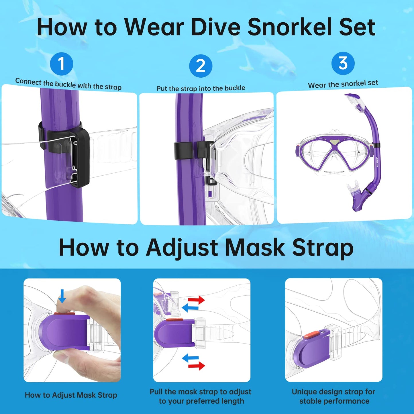 JEMULICE Taucherbrille Kinder, Schwimmbrille Kinder Schnorchelmaske für Jungen Mädchen, Tauchmaske mit Nasenabdeckung 180°Panorama HD Anti Nebel Anti-Leck Schwimmmaske für Kinder 4-16 Jahre