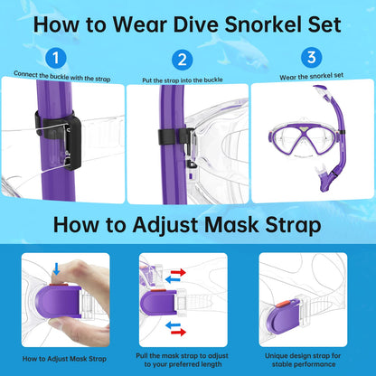 JEMULICE Taucherbrille Kinder, Schwimmbrille Kinder Schnorchelmaske für Jungen Mädchen, Tauchmaske mit Nasenabdeckung 180°Panorama HD Anti Nebel Anti-Leck Schwimmmaske für Kinder 4-16 Jahre