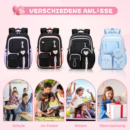 Schulrucksack Teenager Mädchen 22,9L mit Abnehmbarem Münzbeutel | Reflektierende Sicherheitsstreifen,S-förmige Wirbelsäulenstütze,Wasserfestes Gewebe,Wabenbelüfteter Rücken