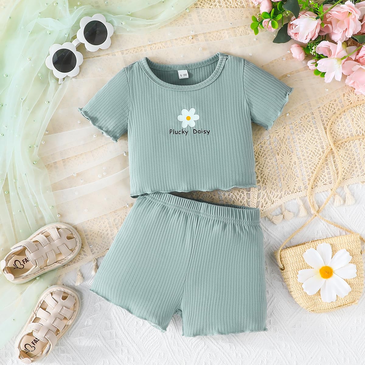 Kleinkind Baby Mädchen Kleidung Set Rüschen gerippt Kurzarm / Langarm T-Shirt Tops + Shorts Hosen 4 Stück Sommer Herbst Süße Outfits Set