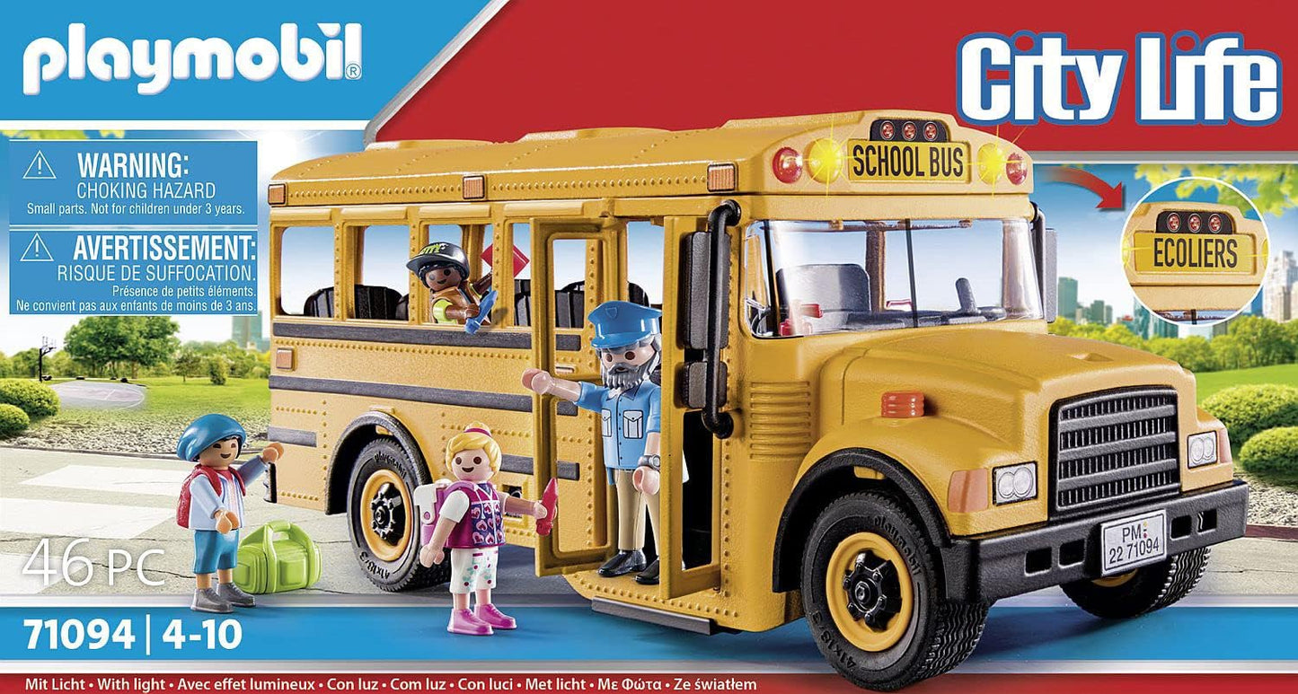 PLAYMOBIL City Life 71094 US School Bus Toy Bus with Flashing Light, Toy for Children from 4 Years