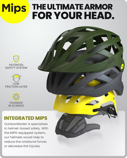 OutdoorMaster MIPS Bike Helmet - Two removable inner linings &amp; ventilation in multi-environment - Bike helmet in mountain, highway for youth &amp; adults 