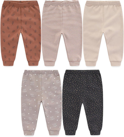 JELYLOVE Pack of 5 Unisex Baby Boy Girl Trousers Sets 100% Cotton Baby Accessories Newborn