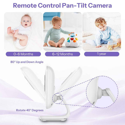 HelloBaby Baby Monitor with Camera, 29 Hours Battery Life, 355°/120° Baby Monitor with Remote Controlled Pan-Tilt Camera, 2x Zoom, Infrared Night Vision Camera, Eco Mode, Up to 305 m, 2-Way Audio