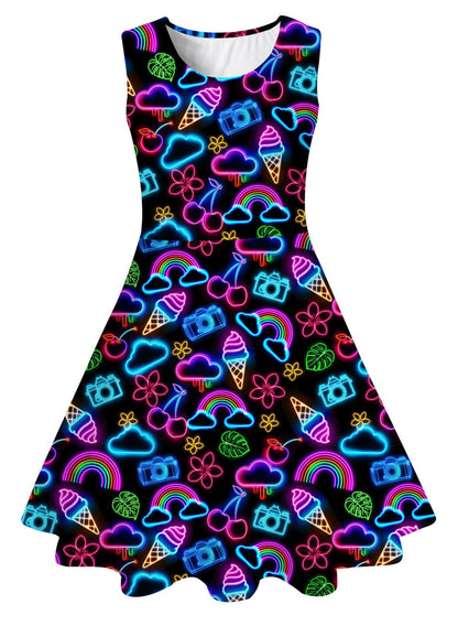 Mädchenkleid Schmetterling A-Linie Ärmelloses Sommerkleid Buntes Kleid 4-12 Jahre