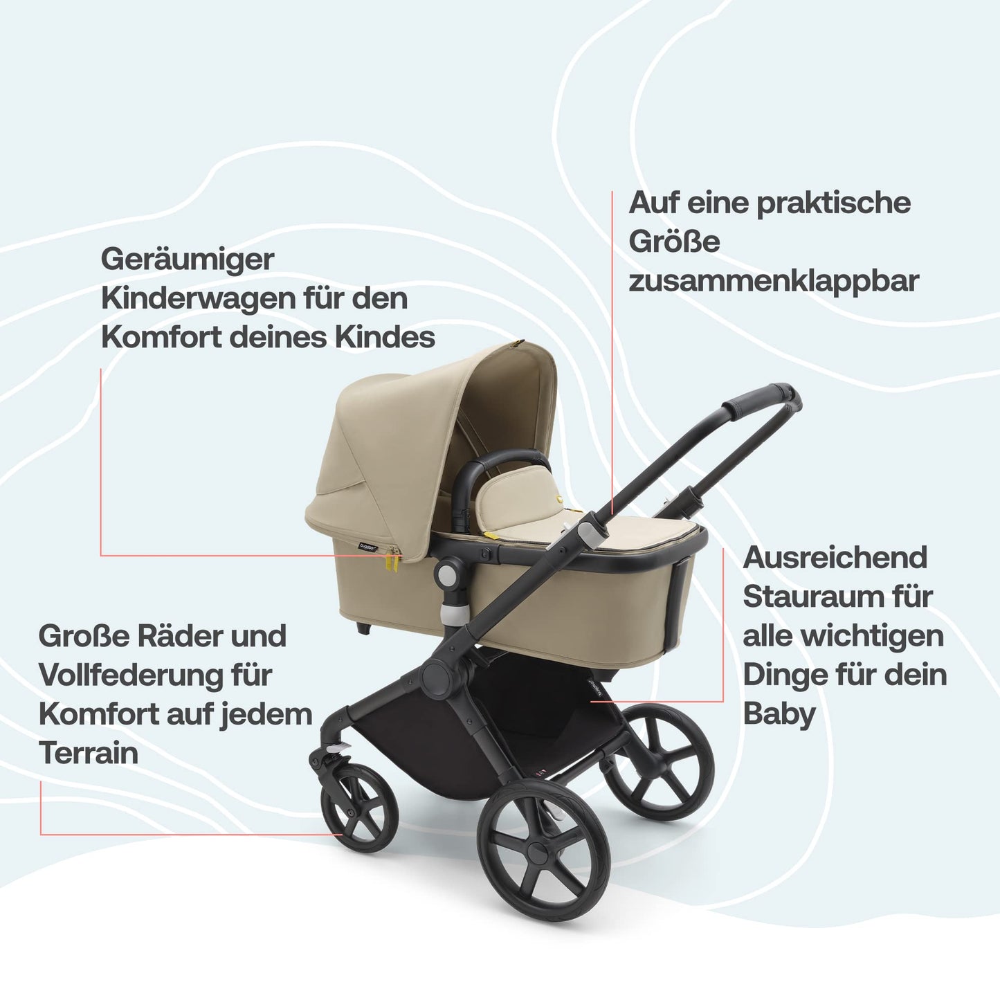 Bugaboo Fox Cub All Terrain Pushchair, Lightweight and Sturdy Pram, Durable Design and Extra Large Sun Canopy, One Piece and Self Standing Foldable - Black
