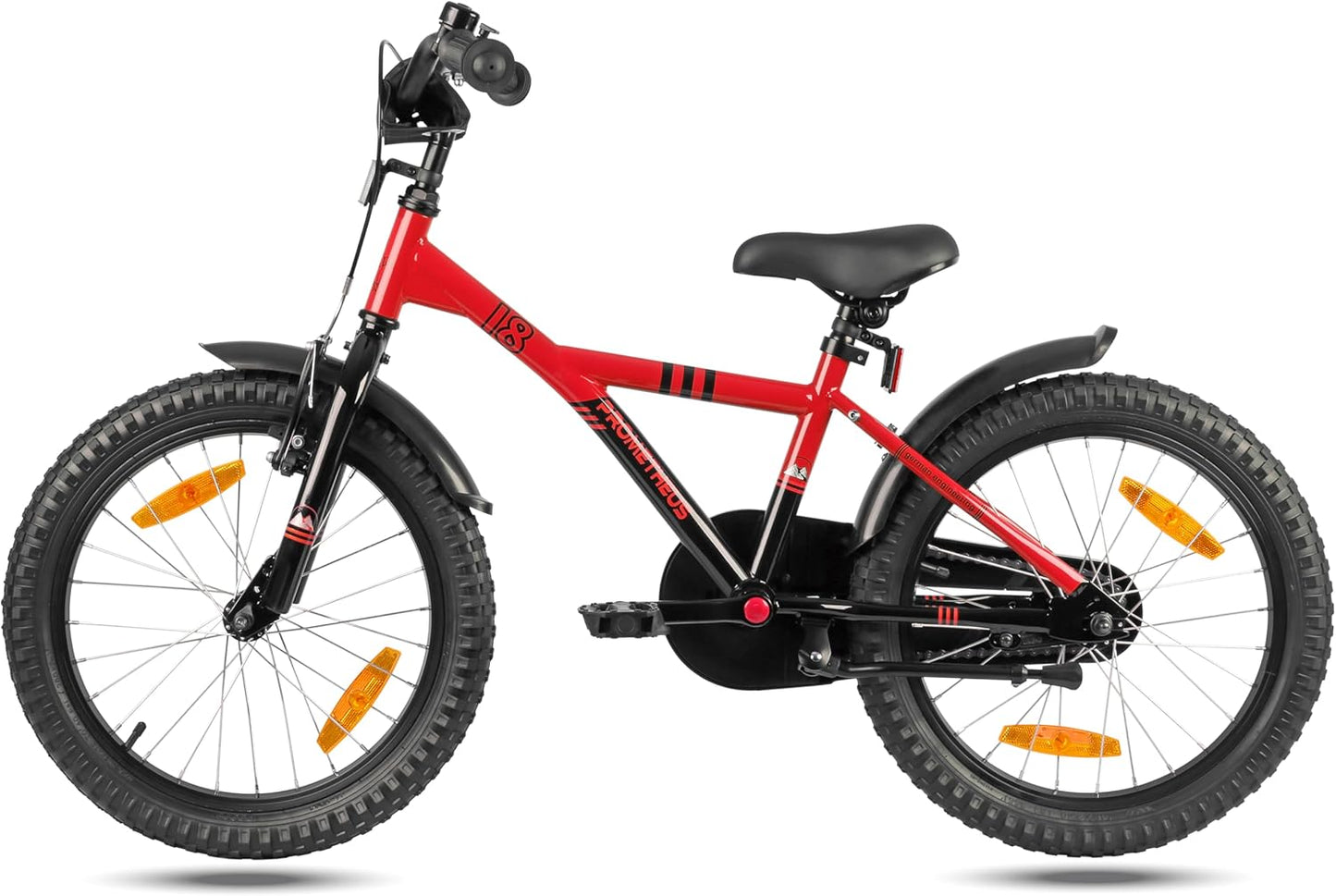 PROMETHEUS BICYCLES Kinderfahrrad 18 Zoll Jungen ab 6 Jahre - Kinder Fahrrad 18 Zoll Junge Mädchen Fahrrad Kinder mit Rücktrittbremse Fahrradständer in Rot Schwarz - Meloni2