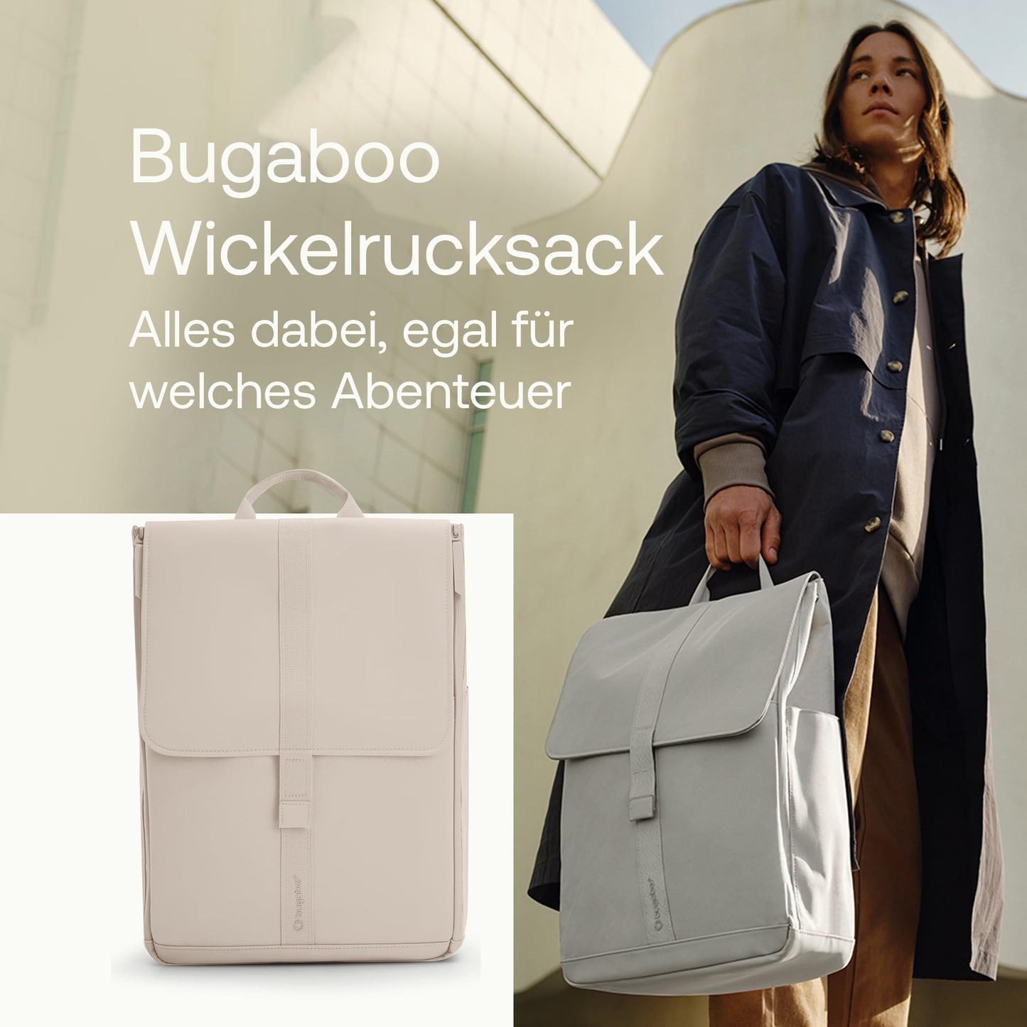 Bugaboo Wickelrucksack, Wasserabweisende Tasche aus nachhaltigem Material, Einfach zu reinigen, mit Wickelunterlage und isolierter Halterung für Flaschen, Midnight Black