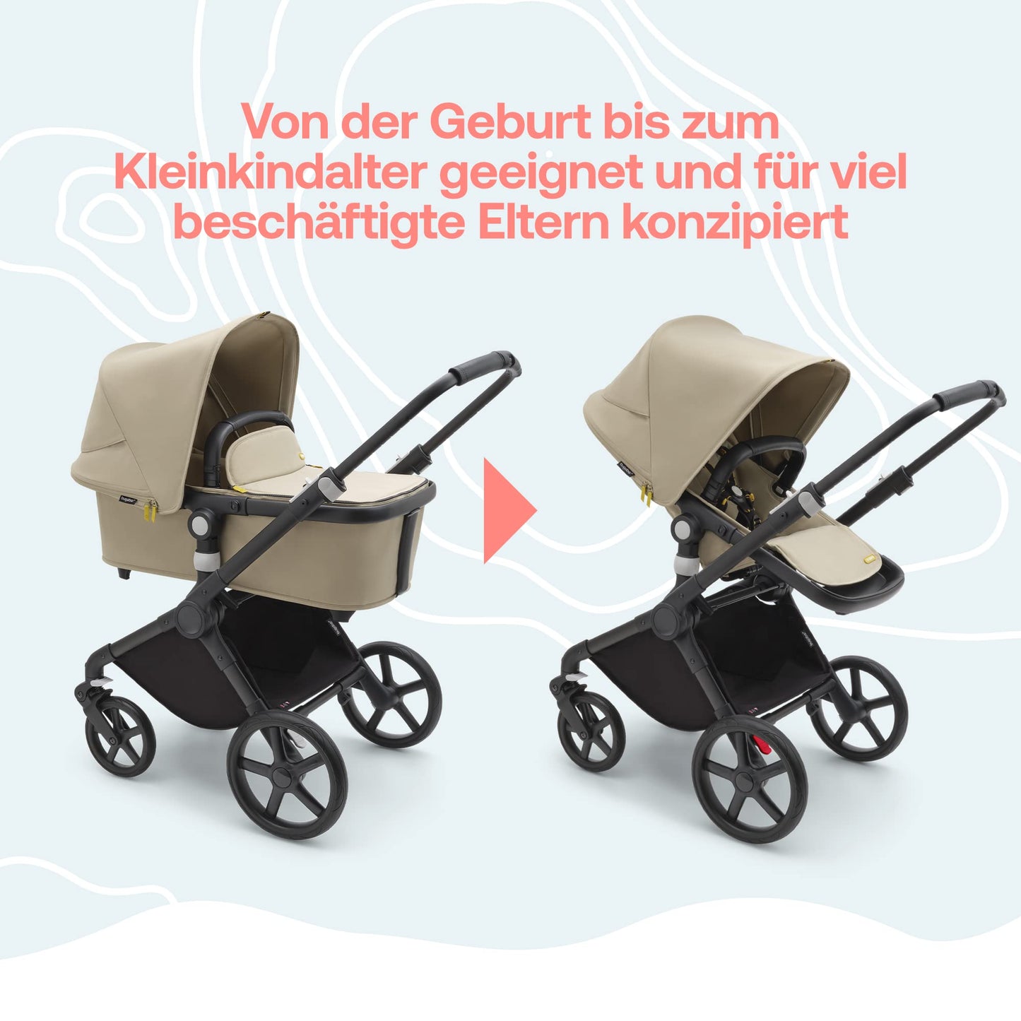 Bugaboo Fox Cub All Terrain Pushchair, Lightweight and Sturdy Pram, Durable Design and Extra Large Sun Canopy, One Piece and Self Standing Foldable - Black