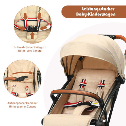 DREAMADE Children's Buggy Foldable with Reclining Function, Pram for Baby 0-3 Years, Foldable Buggy with 5-Point Safety Belt & Storage Basket & Brake (Grey)