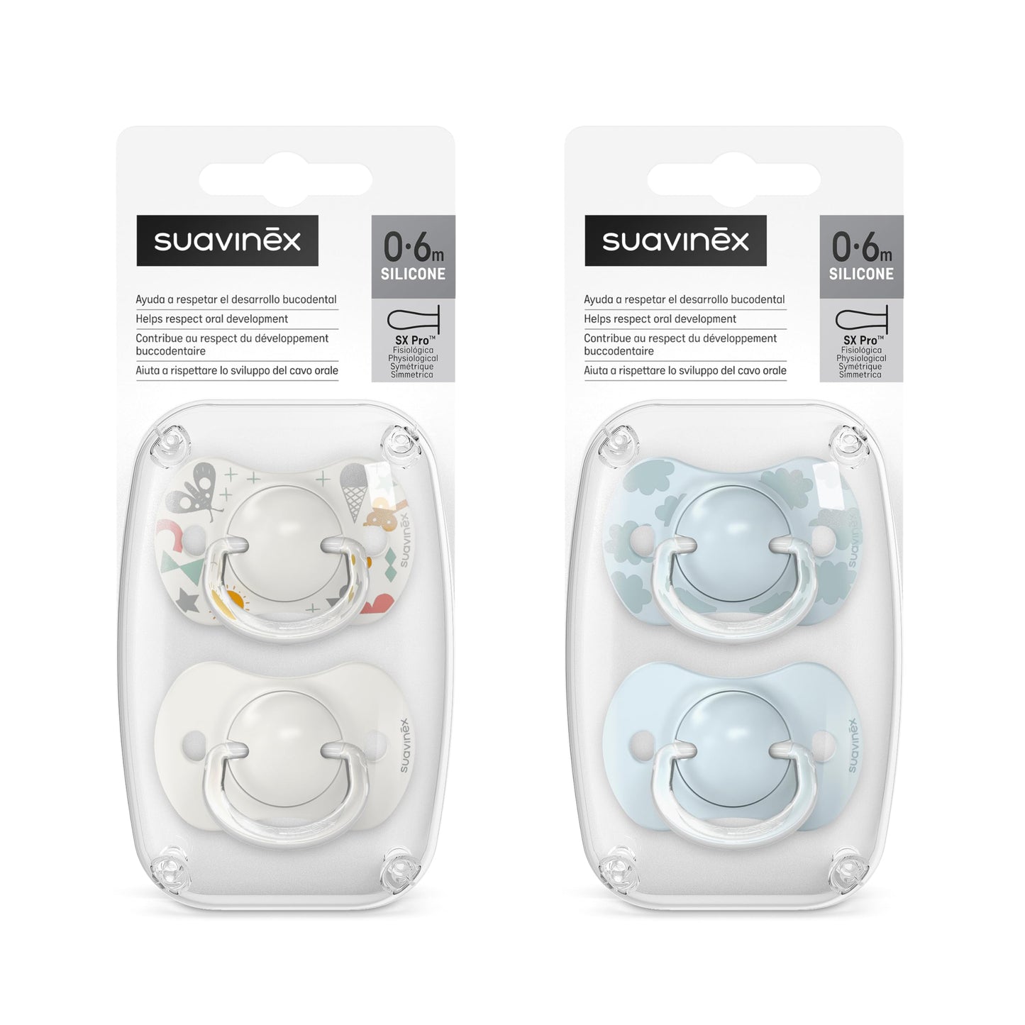 Suavinex, Set mit 2 Schnullern für Babys 0-6 Monate, Symmetrisch, Super weich und flexibel, Dreams Pink, 2er-Pack