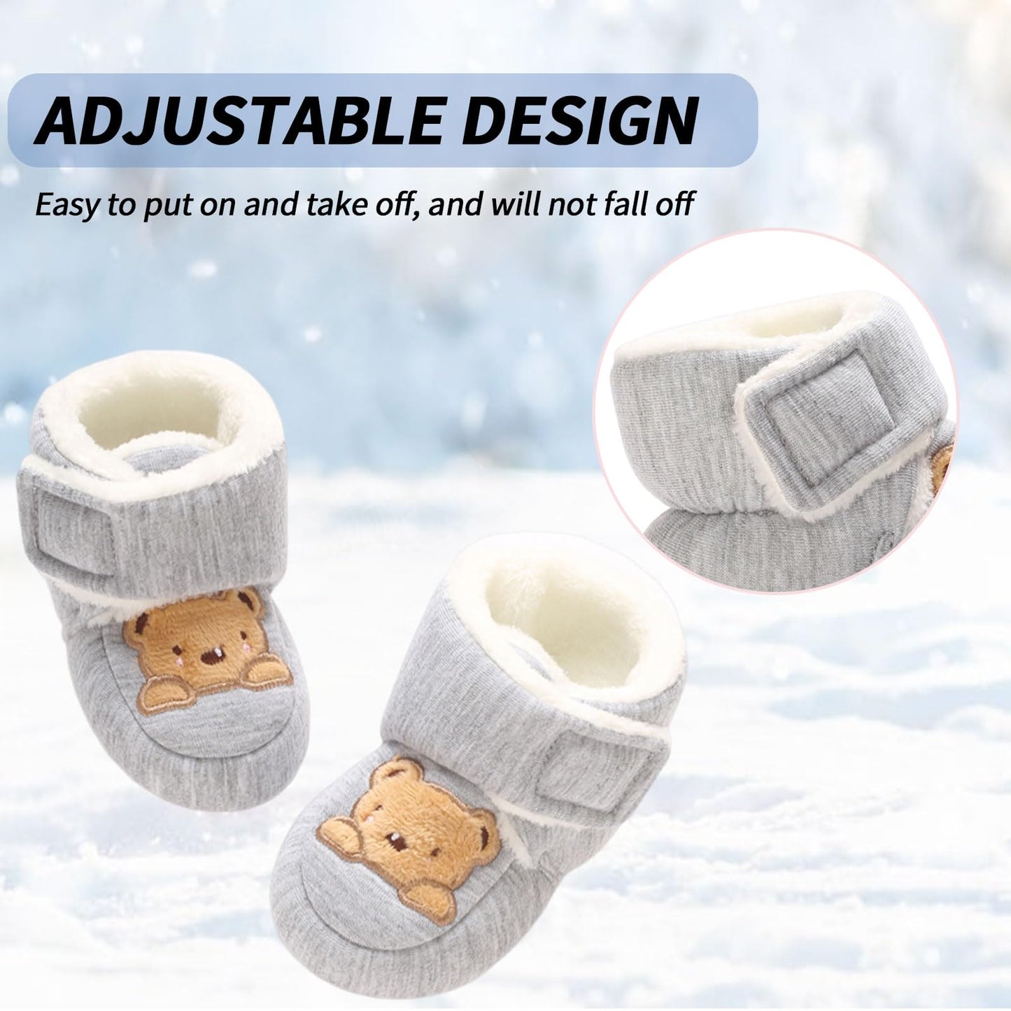 Baby Winter Shoes Warm Baby Shoes Winter Non-Slip Adjustable Newborn Snow Shoes First Walking Shoes Lined Thermal Fleece Crawling Shoes Slippers Winter Boots 0-18 Months