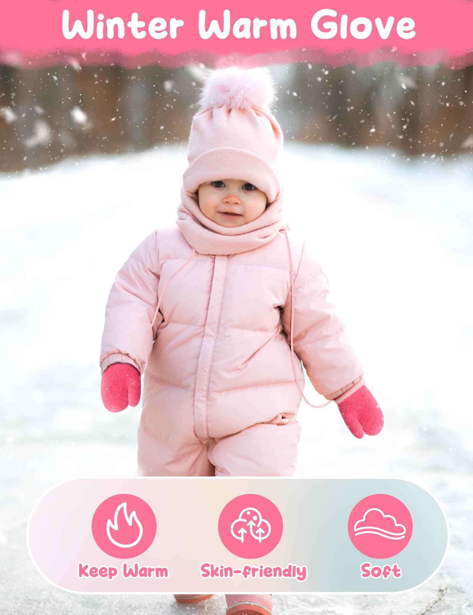 Becellen Baby Handschuhe Fäustlinge Winter, Kinder Warm Strickhandschuh Weich Niedlicher Handschuhe mit Schlüsselband für 0-3 Jahre Mädchen Junge