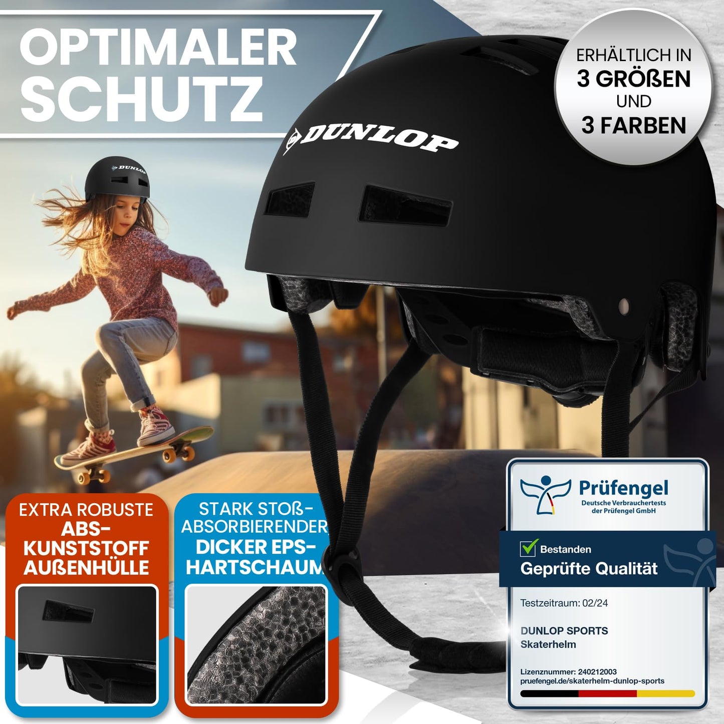 DUNLOP SPORTS Fahrradhelm Kinder Jugendliche Erwachsene - Test Sehr Gut - Leichter robuster Urban Allrounder Helm, 14 Fach belüftet, Schnellverschluss, Auto Kopfanpassung