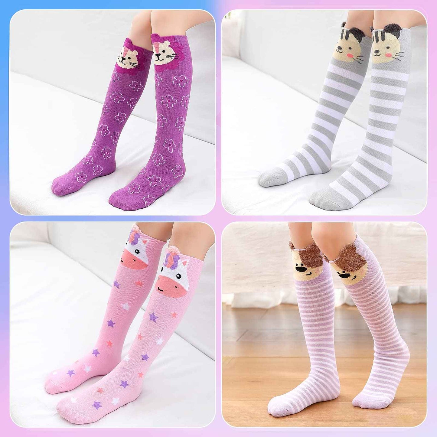 PHOGARY 6 Pairs of Knee Socks for Girls, Cute Socks Colourful Socks Children, Warm Knee Socks Children, Medium Calf Length, Long Knee Socks Girls from 3 to 12 Years, One Size