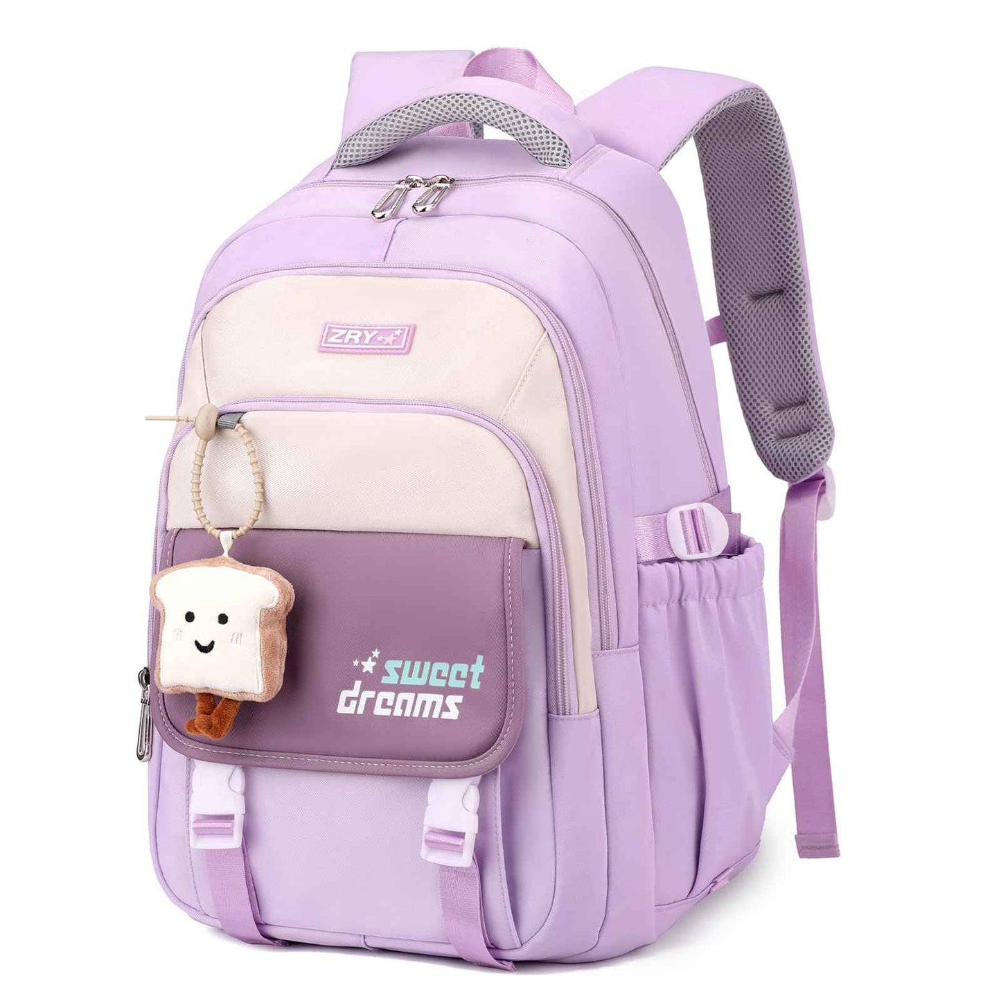 School Backpack Teenager - 36L School Bag for Girls from 5th Grade, Large Backpack for Middle and High School, Casual Children's Backpack with Cute Pendant and Trolley Strap, black, Rucksack