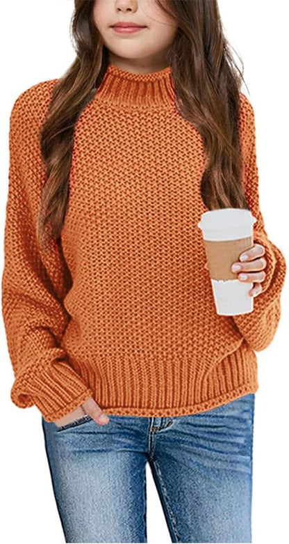 Wenrine Mädchen Pullover Winter Rollkragen Strickpullover Langarm Gestrickt Casual 5-14 Jahre