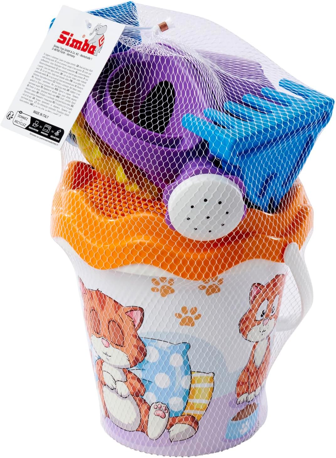 Cat Bucket Set, 6 Pieces, Bucket, Strainer, Sand Shape, Shovel, Rake, Waterer, Height: 16 cm, D: 17 cm