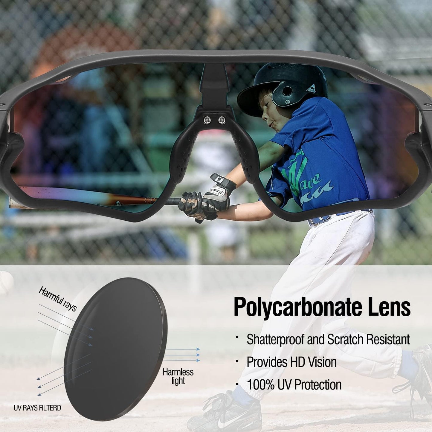DUCO DK268 Children's Sunglasses Youth Baseball Sunglasses Lightweight TR90 Frame UV400 Sports Cycling Sunglasses for Boys Girls