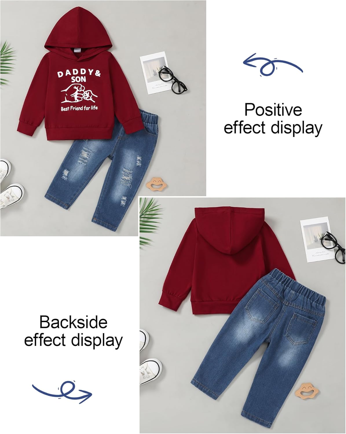 SOLOYEE Baby Boys Outfits Clothing Sets Toddler Clothing Boy 1-5 Years Letter Pattern Long Sleeves with Hood Sweatshirt and Baby Jeans Boy 2-Piece Set