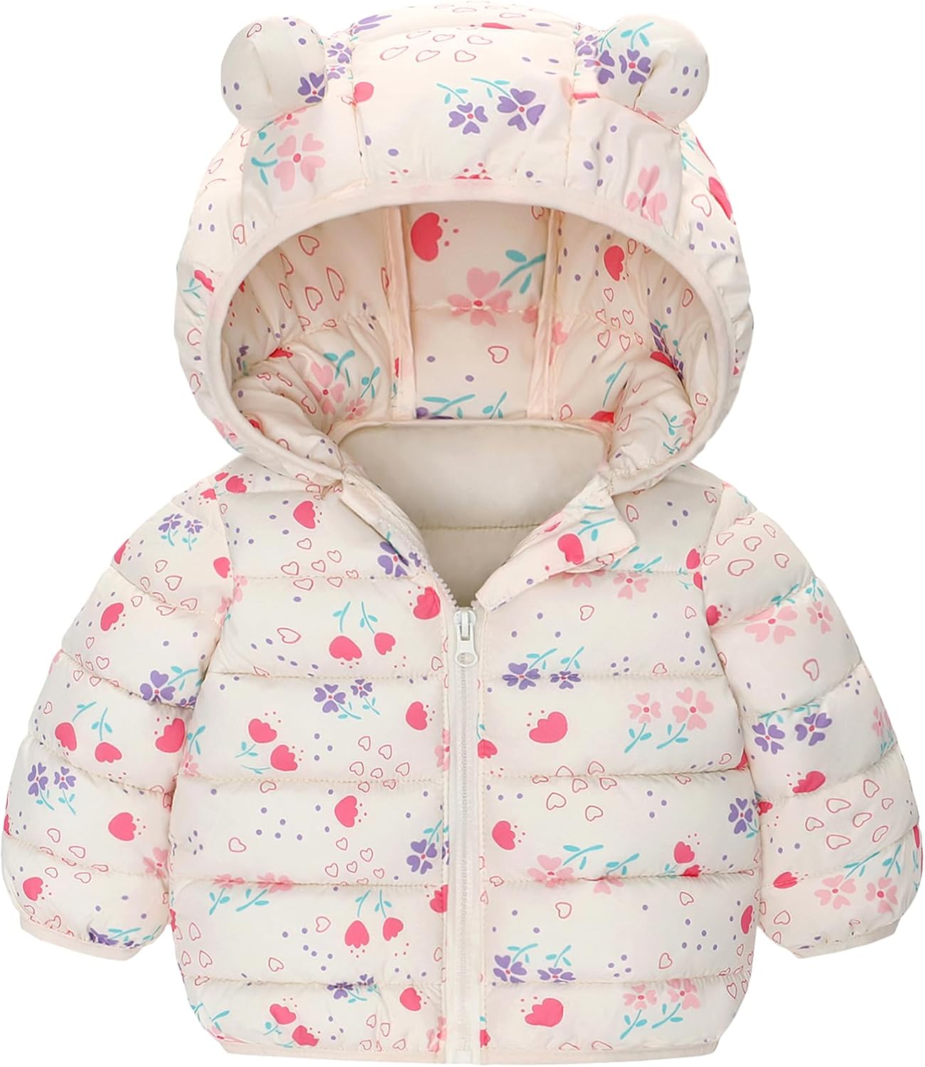 Happy Cherry Winter Jacket Baby Boys Girls Winter Coat with Hood Quilted Jacket Warm Lightweight Down Jacket Winter Cute Printed Outerwear 