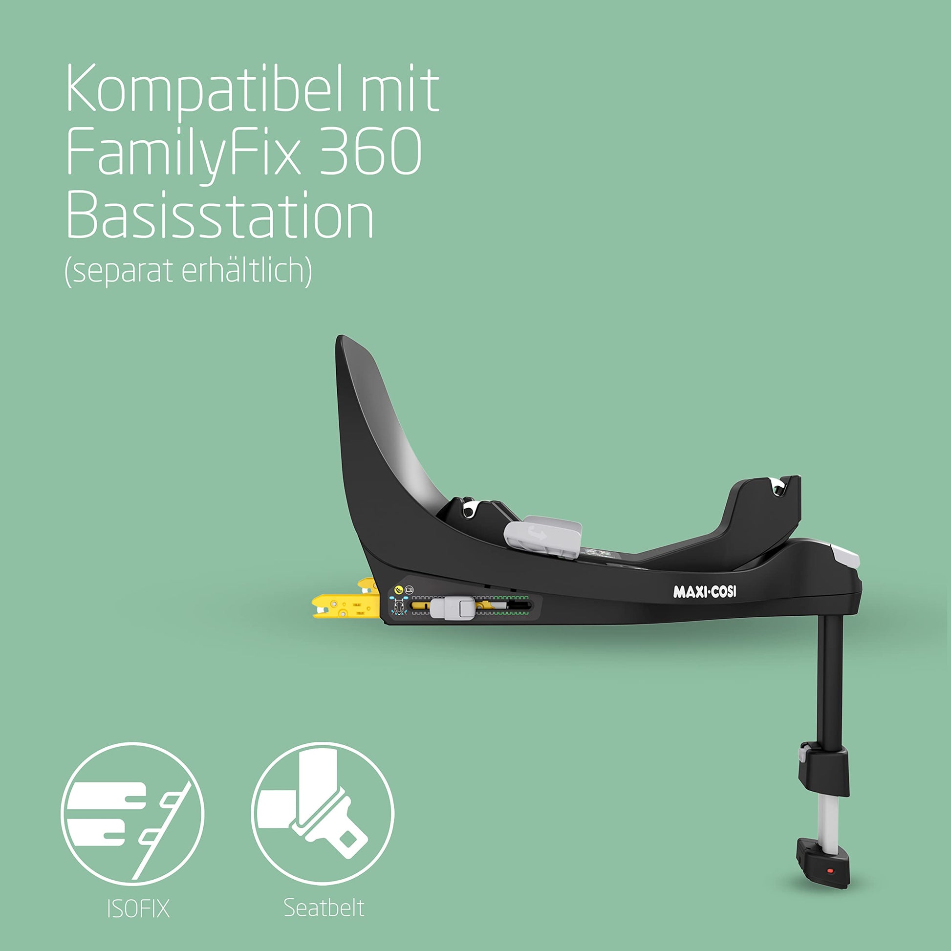 Maxi-Cosi Pebble 360 i-Size Babyschale Drehbar, Neugeborenen Autositz 360 Grad, 0–15 Monate (40–83 cm), Drehung mit einer, ClimaFlow, Easy-In-Gurt, G-CELL Seitenaufprallschutz, Essential Green - Meloni2