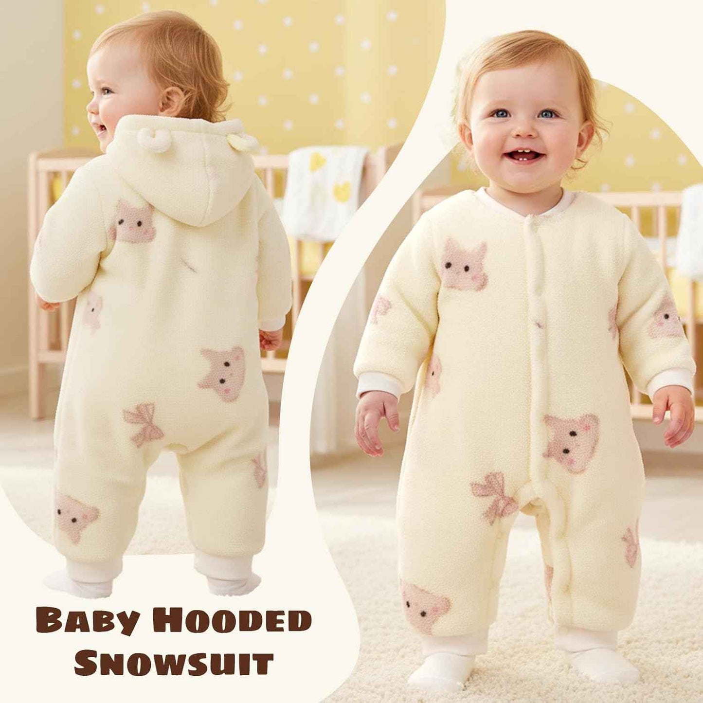 WYTbaby Baby Winter Snowsuit Newborn Winter Romper with Hood Fleece Winter Suit Children Girls Boys Long Sleeve Jumpsuit for 0-12 Months