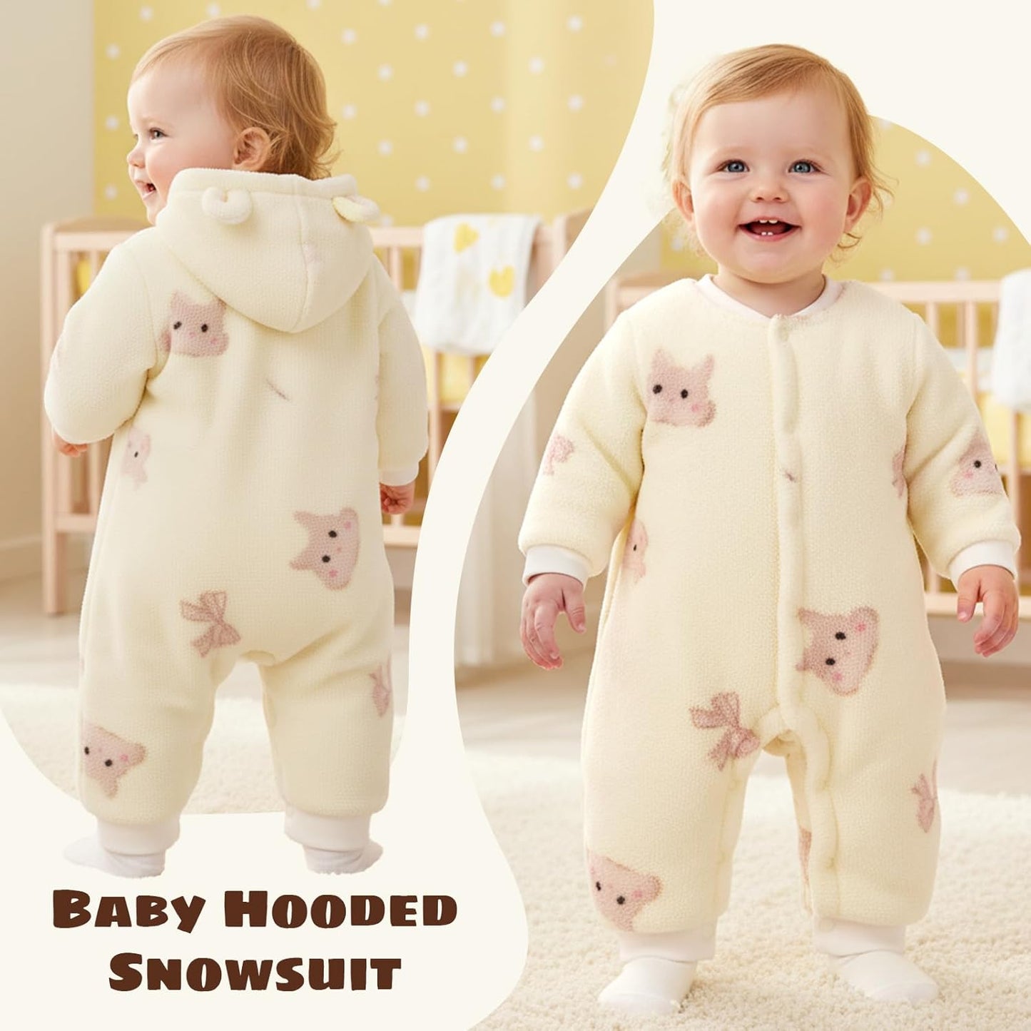 Baby Winter Schneeanzug Neugeborenen Winter Strampler mit Kapuze Fleece Winteranzug Kinder Mädchen Jungen Langarm Overall für 0-12 Monate