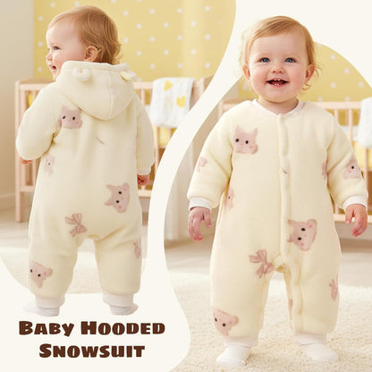 Baby Winter Schneeanzug Neugeborenen Winter Strampler mit Kapuze Fleece Winteranzug Kinder Mädchen Jungen Langarm Overall für 0-12 Monate
