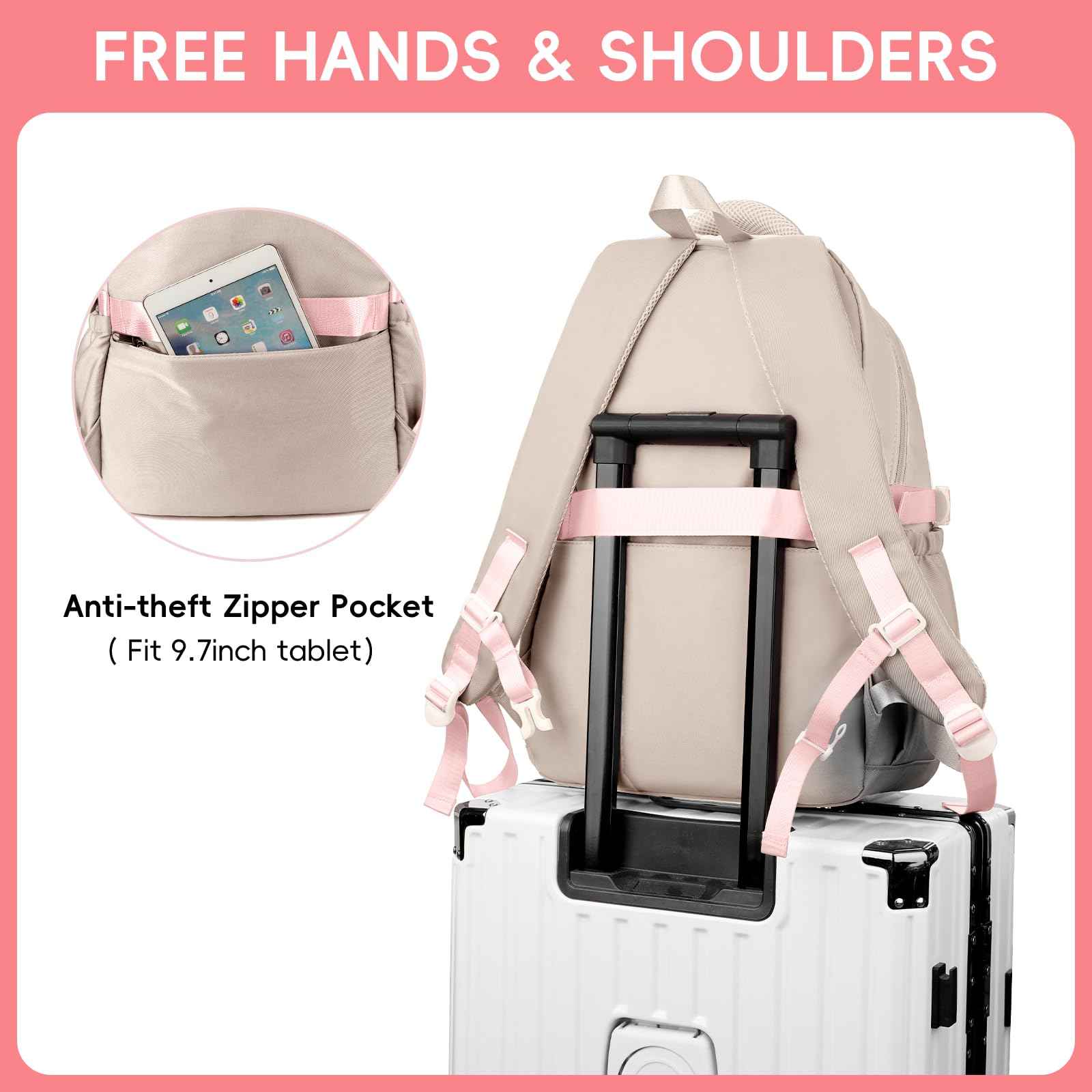 School Backpack Teenager - 36L School Bag for Girls from 5th Grade, Large Backpack for Middle and High School, Casual Children's Backpack with Cute Pendant and Trolley Strap, black, Rucksack