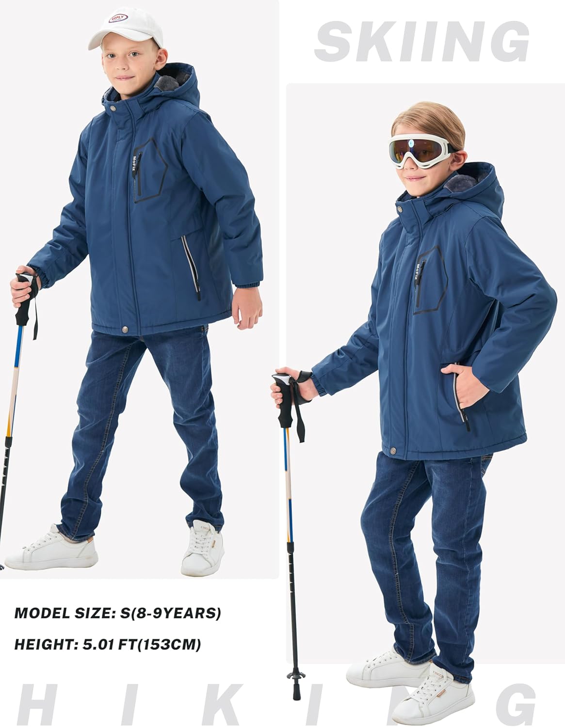 MoFiz Winter Jacket Boys Ski Jacket Warm Inner Lining Children's Outdoor Softshell Jackets Snow Jacket with Removable Hood