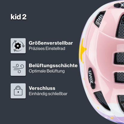 uvex Kid 2 - Lightweight bicycle helmet for children - individual size adjustment - expandable with LED light 