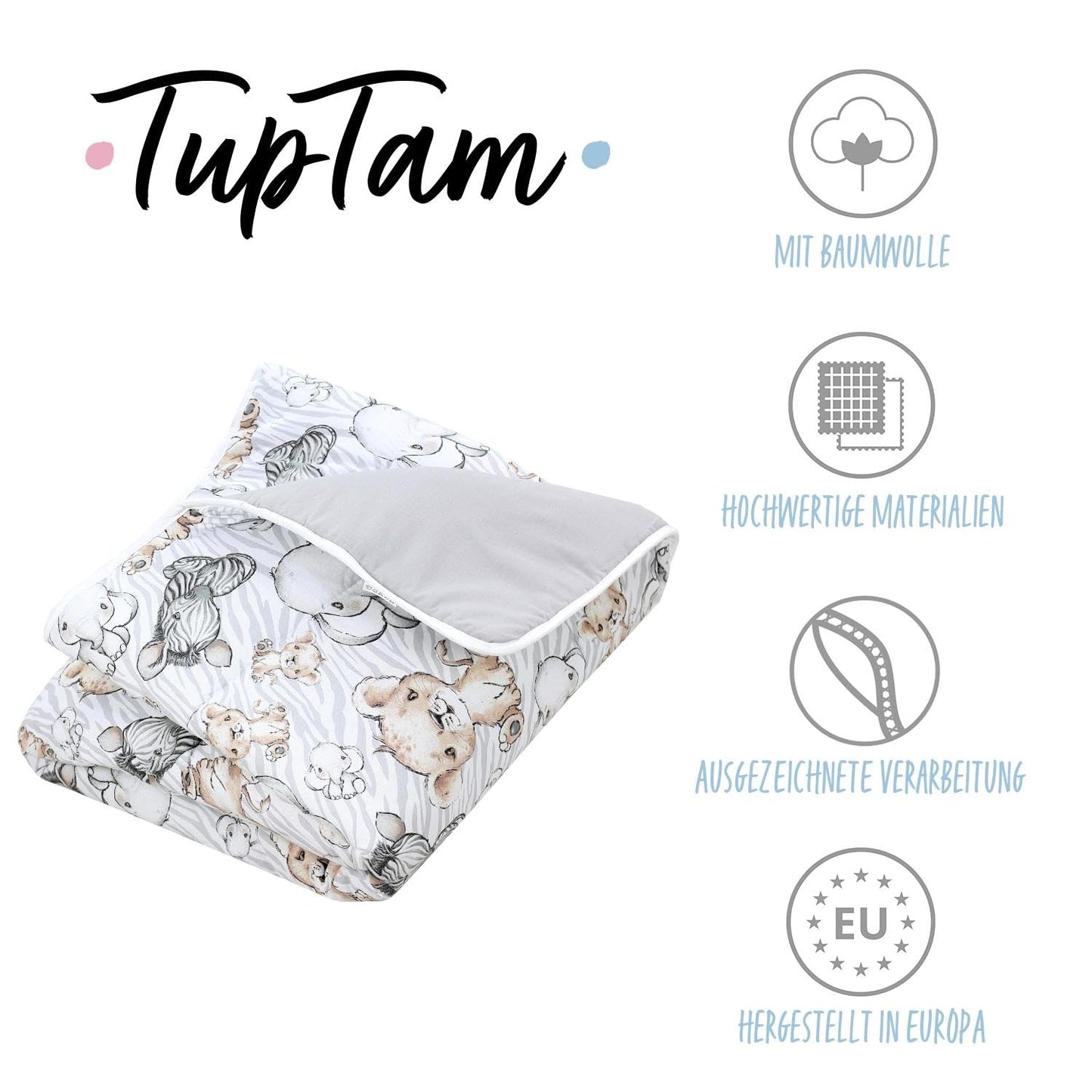 TupTam Krabbeldecke für Baby 120x120 cm - Gepolsterte Spieldecke Baby Baumwolle, XXL, OEKO-TEX, Weich & Hautfreundlich, Farbe: Wald/Beige