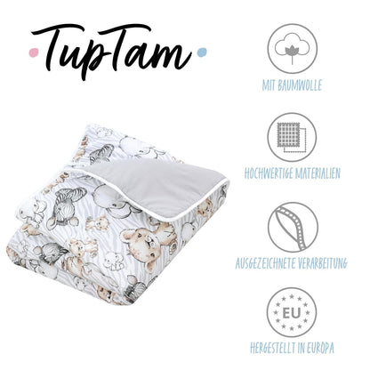 TupTam Krabbeldecke für Baby 120x120 cm - Gepolsterte Spieldecke Baby Baumwolle, XXL, OEKO-TEX, Weich & Hautfreundlich, Farbe: Wald/Beige