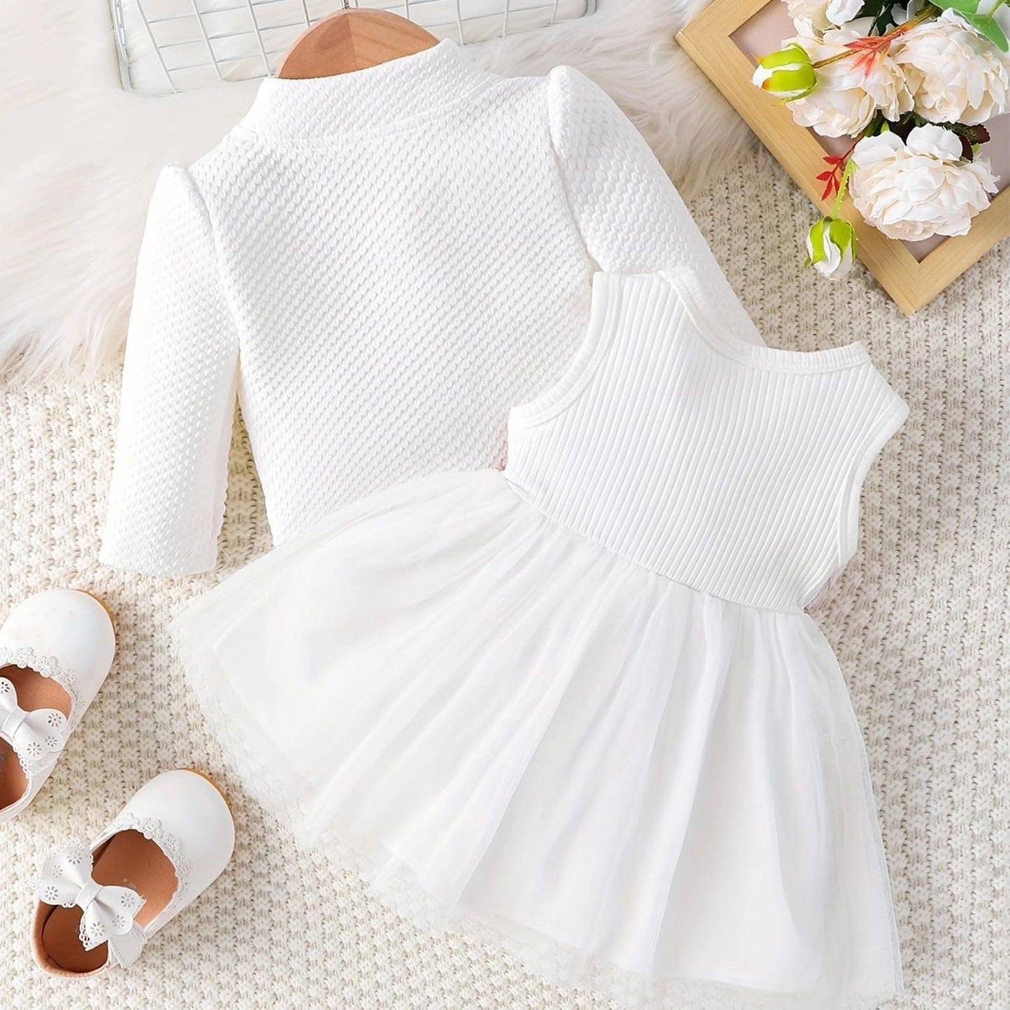 Toddler Baby Girl Dress and Cardigan Set Long Sleeve Cotton Princess Tutu Dresses with Outfits Coat