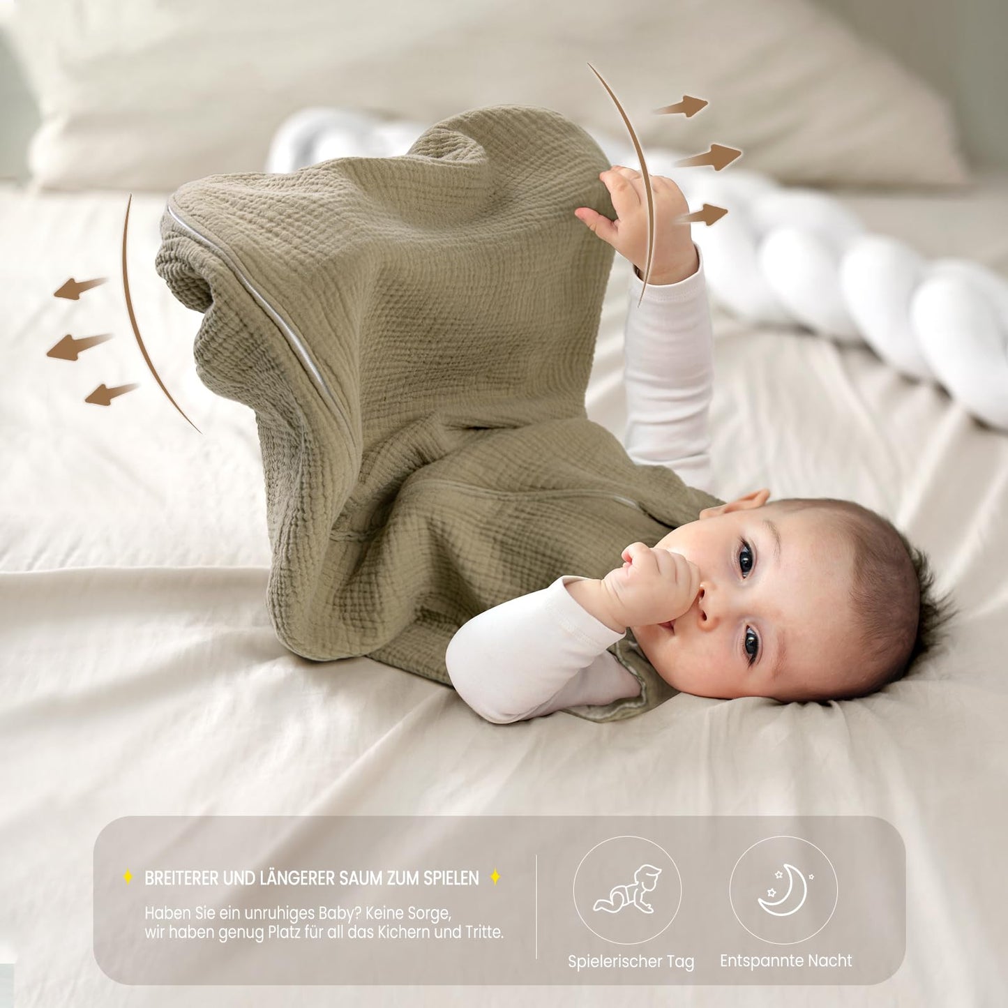 lulumoon Baby Sleeping Bag for 3-9 Months: Muslin Sleeping Bag Baby for Boys and Girls - Cotton Baby Sleeping Bag for 70 cm All-Year Children's Room