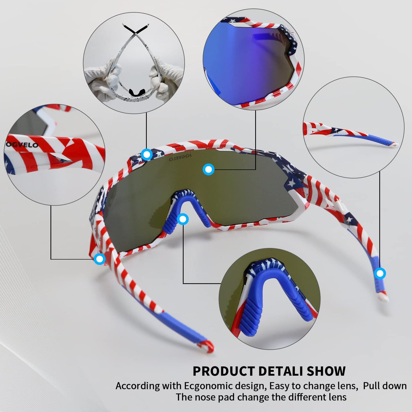 JOGVELO Polarisierte Sonnenbrille, Fahrradbrille Herren Damen mit 3 Wechselgläsern Sportbrillen Radbrille für Radfahren Laufen Angeln