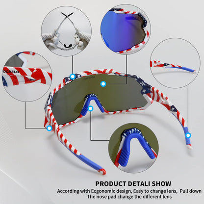 JOGVELO Polarisierte Sonnenbrille, Fahrradbrille Herren Damen mit 3 Wechselgläsern Sportbrillen Radbrille für Radfahren Laufen Angeln