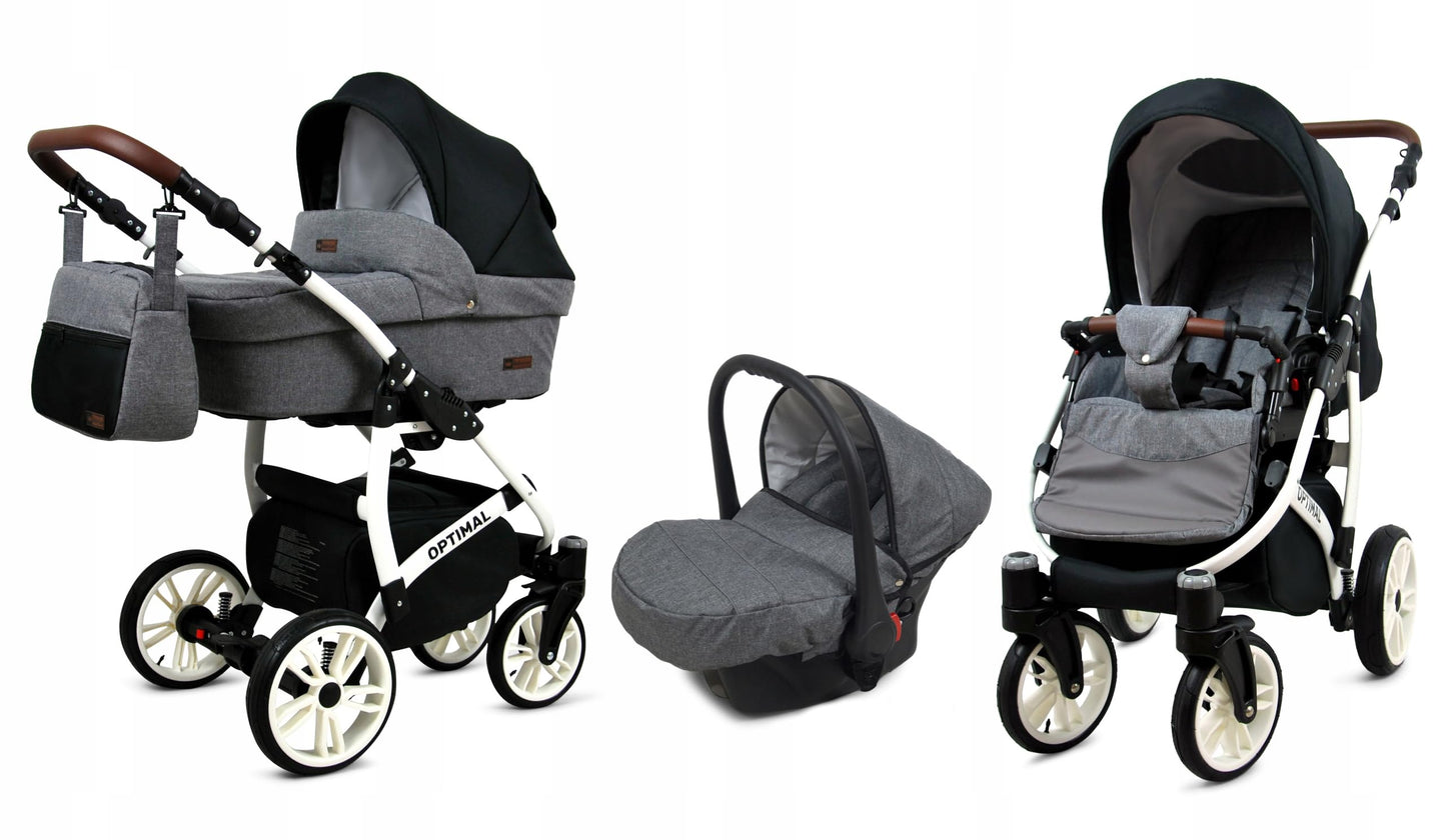 BabyLux® Kinderwagen Set 4 in 1 - Optimal - incl. Babywanne, Buggy Sportsitz, Auto-Babyschale, ISOFIX-Basisstation - Autositz - Kinderwagenset - Kombikinderwagen mit Wickeltasche usw.