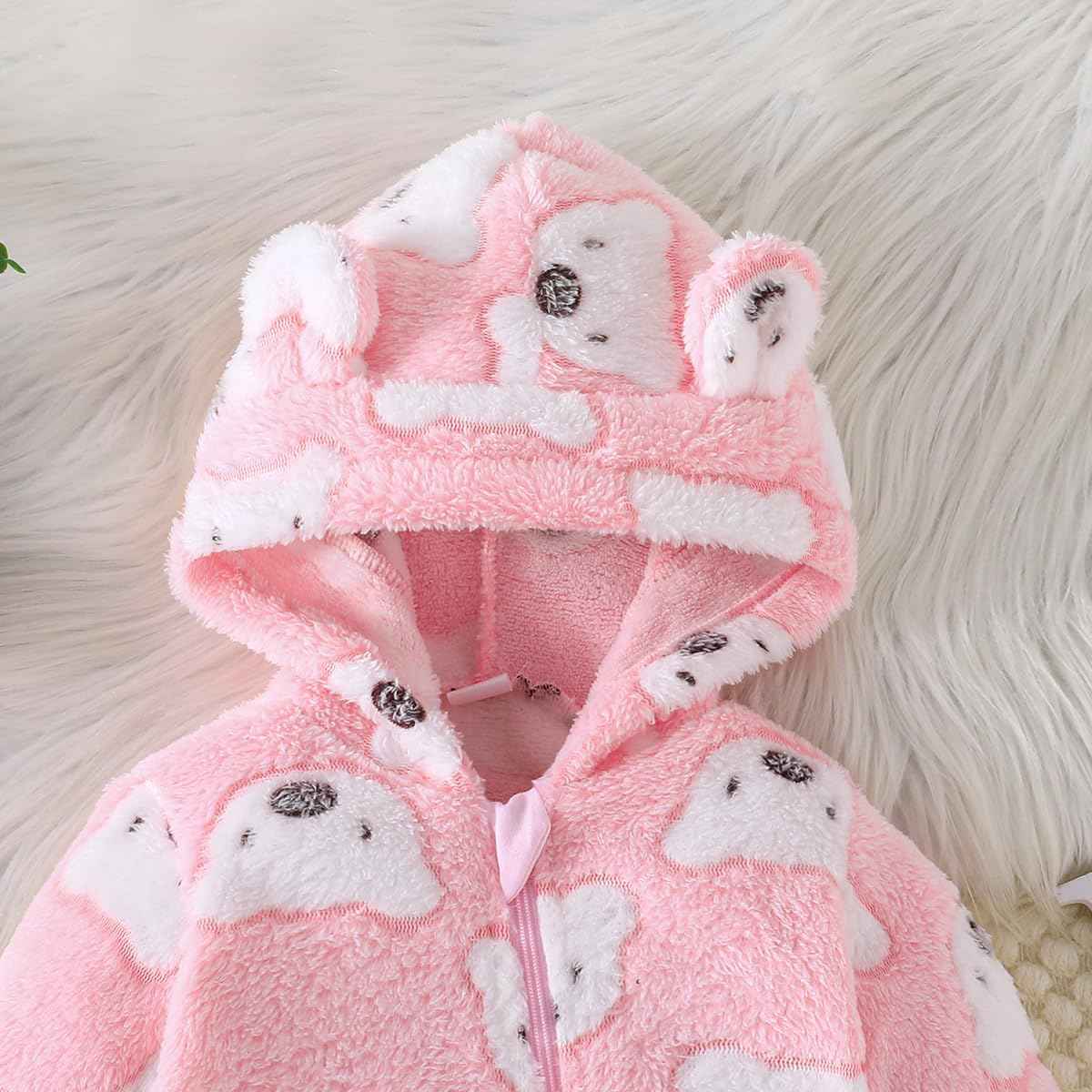 Yanmucy Newborn Baby Winter Romper with Hood Cartoon Bear Baby Snowsuit Warm Fleece Zip Baby Girl Boy Jumpsuit 0-18 Months