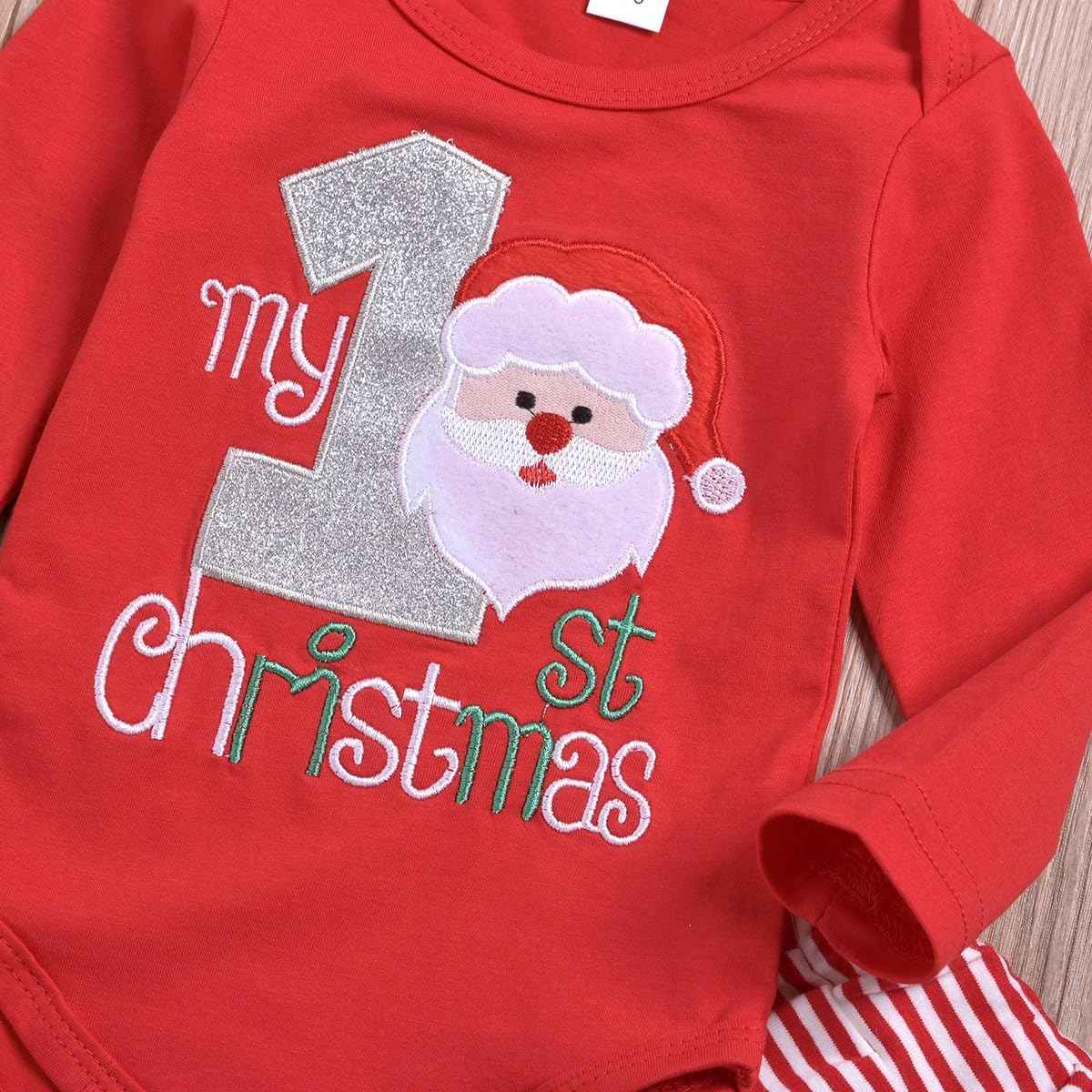 DaceStar Baby Christmas Outfit Boy Girl My First Christmas Outfit Baby Christmas Outfit Christmas Baby Clothing Newborn Set Christmas Clothes Santa Romper + Trousers + Hat 0-18 Months